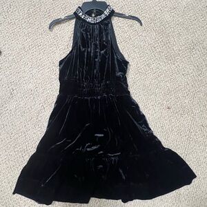 Anthropologie Black Velvet Dress with Crystal Embellishments
